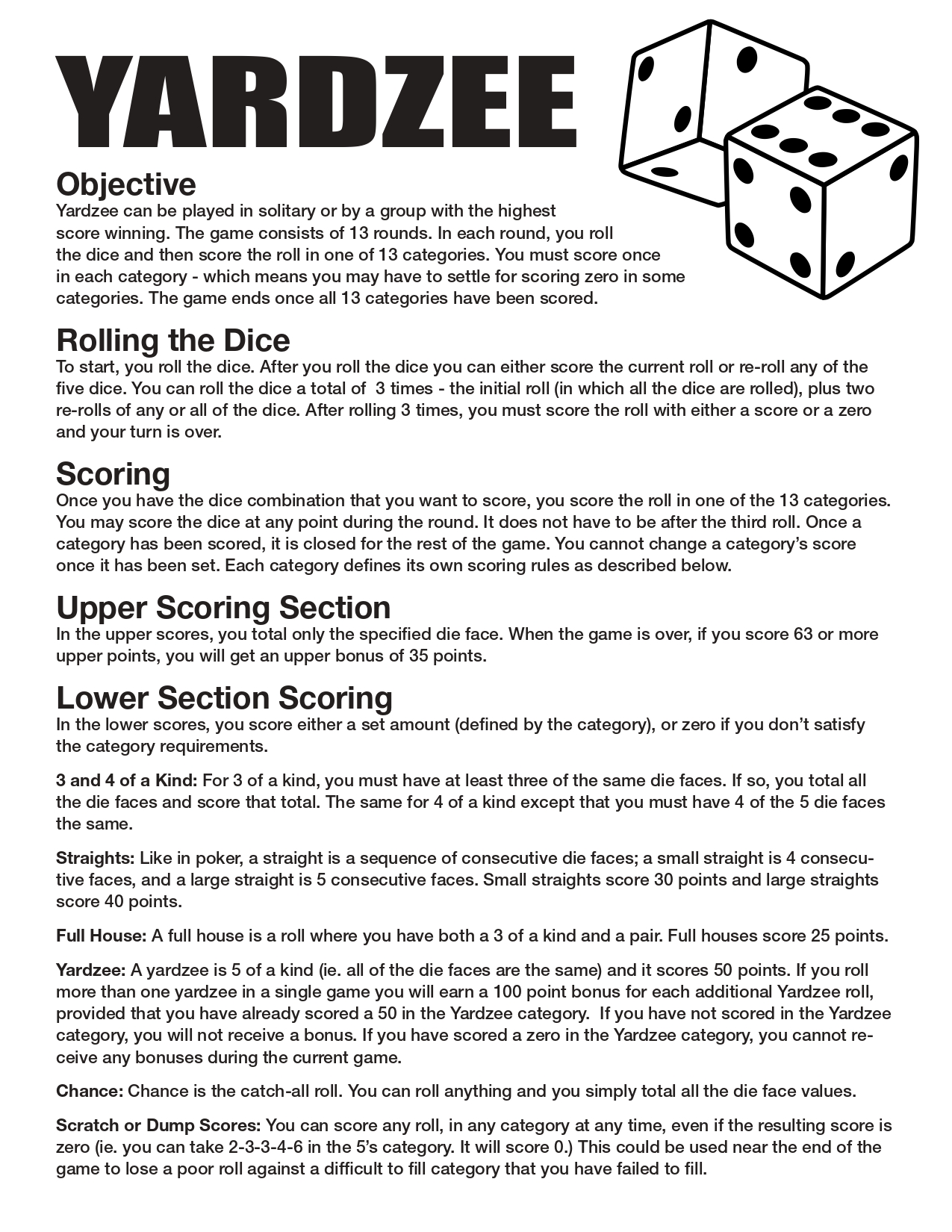 YARDZEE Rules & Instructions